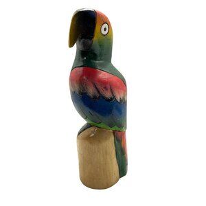 Balsa Wood Parrot Figurine 8.5” Vintage Hand Carved Hand Painted Tiki Bar